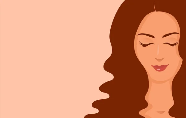 緩い髪の美しい女性の肖像画 テキスト用の場所とバナー 美に関するベクトルイラスト — ストックベクタ