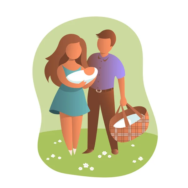 Junge Eltern Mit Einem Baby Arm Schöne Mamas Und Papas — Stockvektor