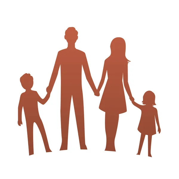 Silhouette Une Famille Avec Maman Papa Fils Fille Tenez Vous — Image vectorielle