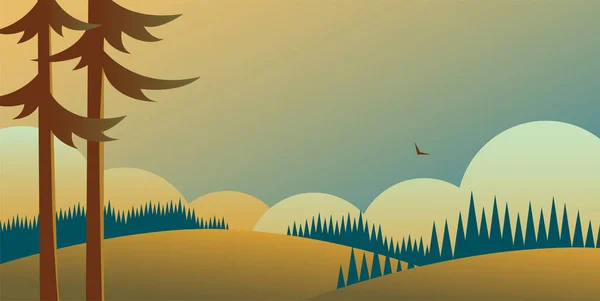 Paysage Avec Pins Forêts Champs Arrière Plan Ciel Nuages Beauté — Image vectorielle