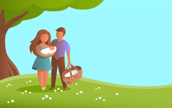 Jeunes Parents Avec Bébé Dans Les Bras Belles Maman Papa — Image vectorielle