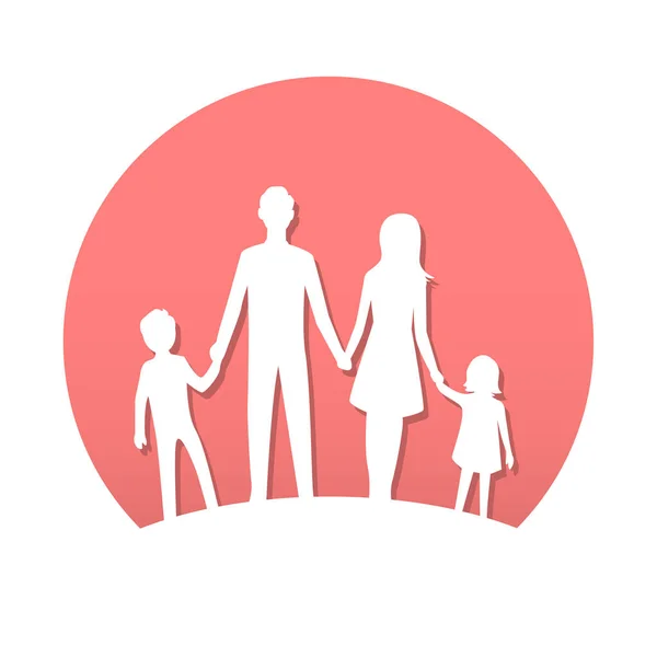 Papiersilhouette Einer Freundlichen Familie Junge Vater Mutter Sohn Und Tochter — Stockvektor