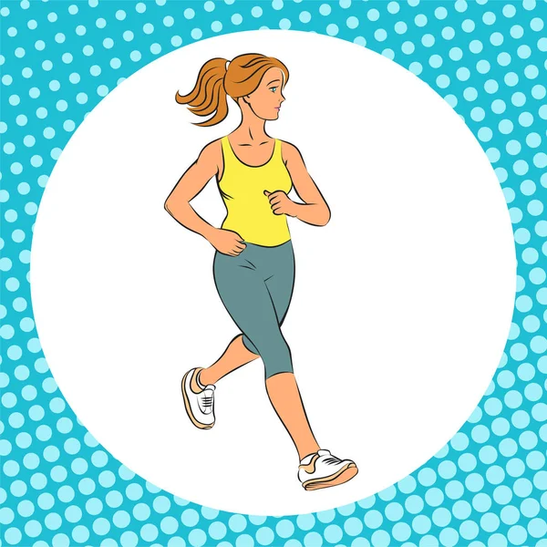 一个漂亮的苗条的女孩在跑步 体育培训 流行艺术风格的矢量彩色插图 — 图库矢量图片