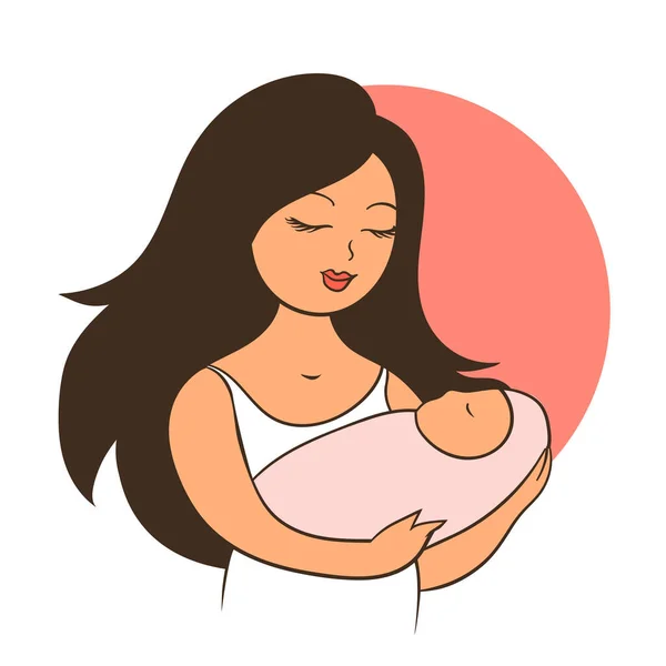 Une Jeune Mère Avec Bébé Dans Les Bras Femme Sourire — Image vectorielle