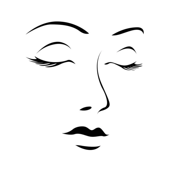 Beautiful Face Girl Closed Eyes Line Drawing White Background Logo — Stock Vector