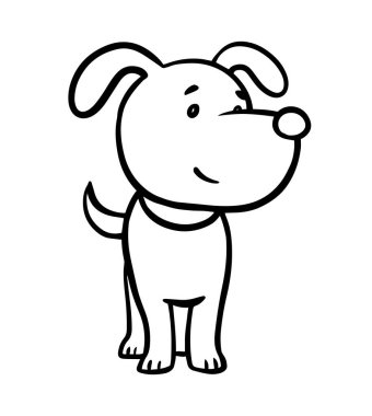 Şirin evcil köpek. Dost canlısı komik hayvan. Yüzü köpek yavrusu. Çizgi film vektörü siyah beyaz çizim. El çizimi taslak çizimi