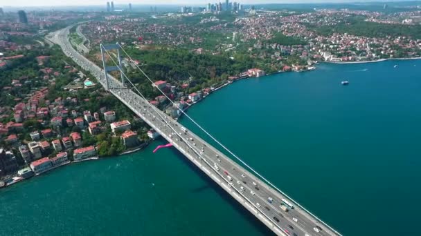 Vue Aérienne Des Voitures Sur Route Pont Bosphore Istanbul — Video
