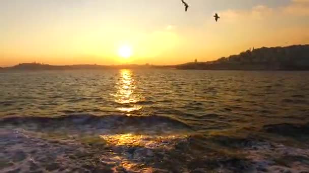 Zee Van Marmara Tijdens Zonsondergang Istanbul — Stockvideo