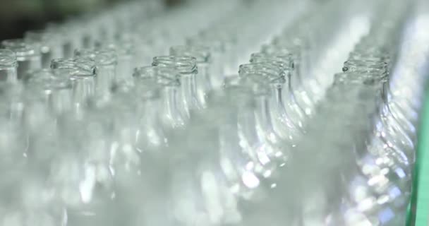 Produktionslinie Für Trinkwasser Plastikflaschen Die Sich Auf Einem Förderband Bewegen — Stockvideo