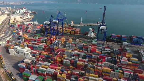 港と青い海の中 Export Loaded 貨物船 — ストック動画