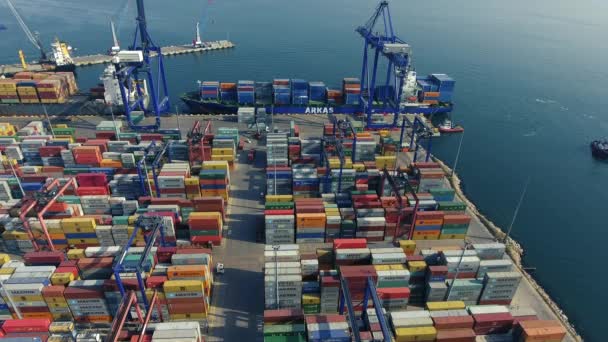 Porto Exportação Navio Carga Carregado Mar Azul — Vídeo de Stock