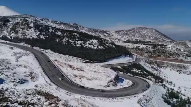 Vista Aérea Snowy Mountain Road — Vídeo de Stock