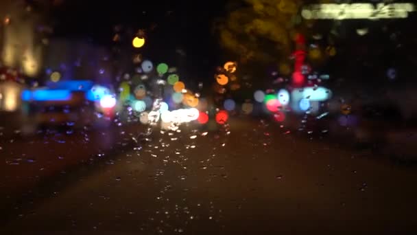 Carro Condução Noite Chuva — Vídeo de Stock