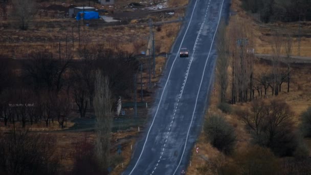 Vista Aérea Estrada Rural Floresta Outono Floresta Outono Rodovia Vista — Vídeo de Stock