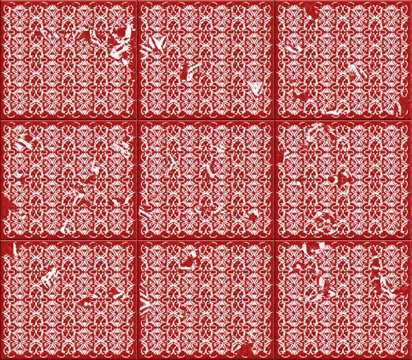 Ethnic Decorative Seamless Pattern Red Tiles White Ornaments Connect Perfectly — Stock Photo, Image