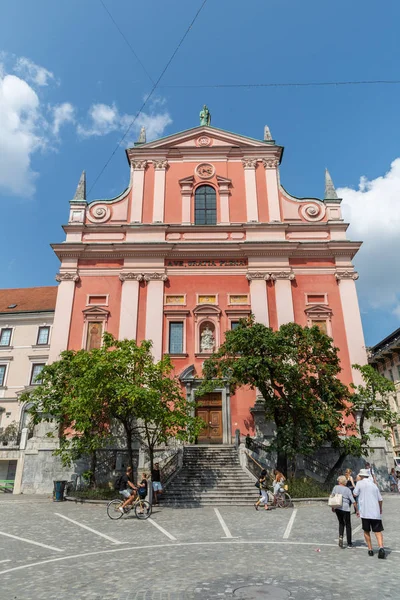 Iglesia Franciscana Anunciación Plaza Preserven Centro Ciudad Liubliana Capital Eslovenia —  Fotos de Stock