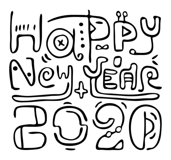 Gott Nytt 2020 Gratulationskort Doodle Fri Stil Typografi Illustration — Stock vektor