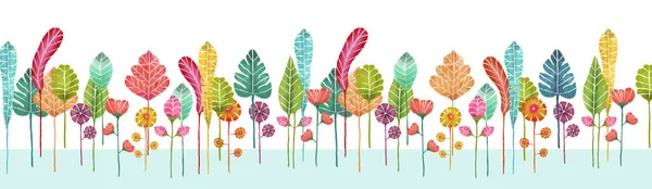 Красивые Красочные Цветы Листья Акварельном Стиле Элементы Расположены Горизонтальном Ряду — стоковый вектор