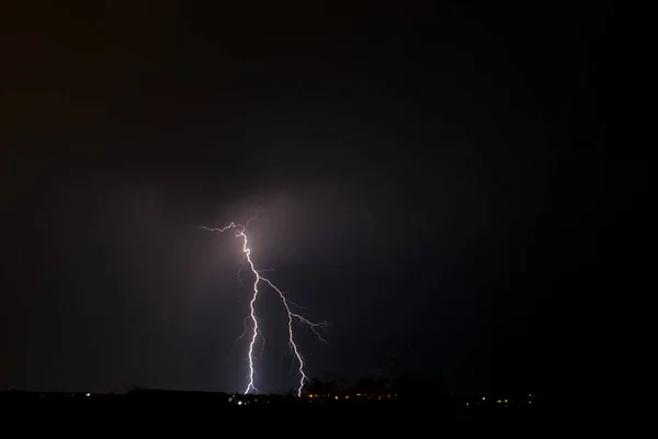 Foudre Dans Ciel Nocturne Avertissement Tempête — Photo