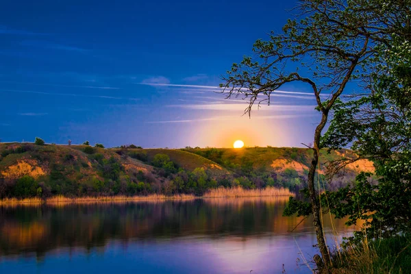 Très Beaux Paysages Nocturnes Nocturnes Colorés Sur Rivière Seversky Donets — Photo