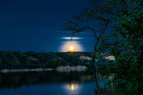 Très Beaux Paysages Nocturnes Nocturnes Colorés Sur Rivière Seversky Donets — Photo