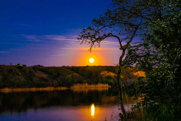 Très Beaux Paysages Nocturnes Nocturnes Colorés Sur Rivière Seversky Donets — Photo