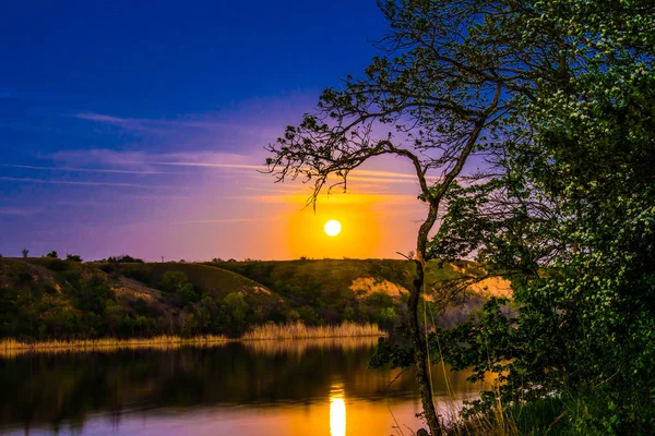 Très Beaux Paysages Nocturnes Nocturnes Colorés Sur Rivière Seversky Donets — Photo