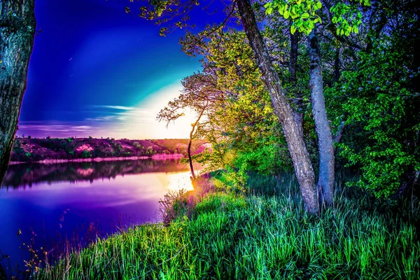 Very Beautiful Colorful Night Evening Landscapes River Seversky Donets Rostov — Stock Photo, Image