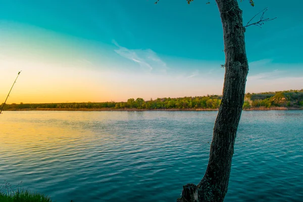 Velmi Krásné Barevné Noční Večerní Krajiny Přes Řeky Severní Doněc — Stock fotografie