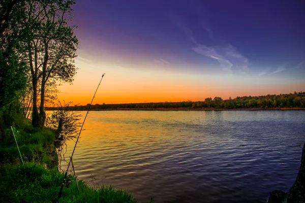 Très Beaux Paysages Nocturnes Nocturnes Colorés Sur Rivière Seversky Donets — Photo