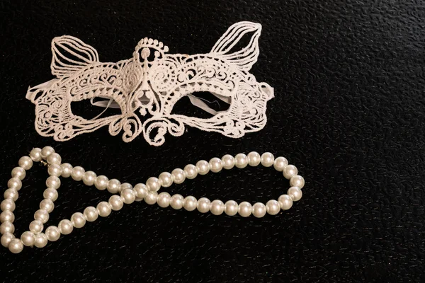 Openwork White Carnival Mask Starched Fabric Costume Ball Halloween White — Stock Photo, Image