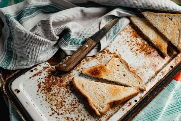 Triangular Slices Toasted White Bread Soft Texture Crisp Crust Rusty — Stock Photo, Image