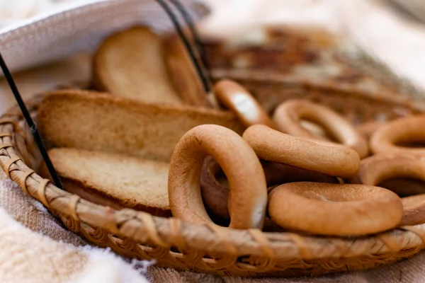 Edible Composition Flour Baking Basket Bedspread Golden Ears Barley Nature — Stock Photo, Image