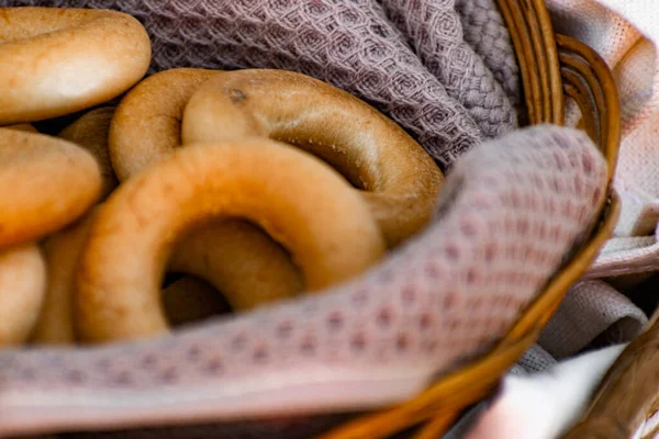 Baked Bagels Crunchy Dried Products Sweet Flour Dessert Vanilla Flavor — Stock Photo, Image