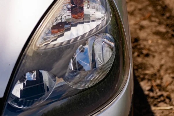 Grandi Fari Auto Primo Piano Illuminazione Stradale Tecnica Giorno Notte — Foto Stock