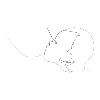 Beyaz yalıtılmış arka plan, çizgi sanatı ve ana hatlarıyla emzirmenin sürekli bir çizimi. Anne tek seferde bir bebeği emziriyor. Bebek çizimi kavramı anne sütü yiyor.