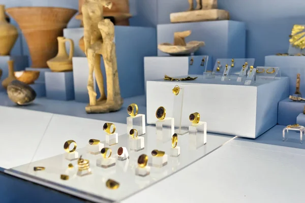 Antalya Turkey May Exposition Gold Jewelry Found Archaeological Excavations Rings — Stock Photo, Image