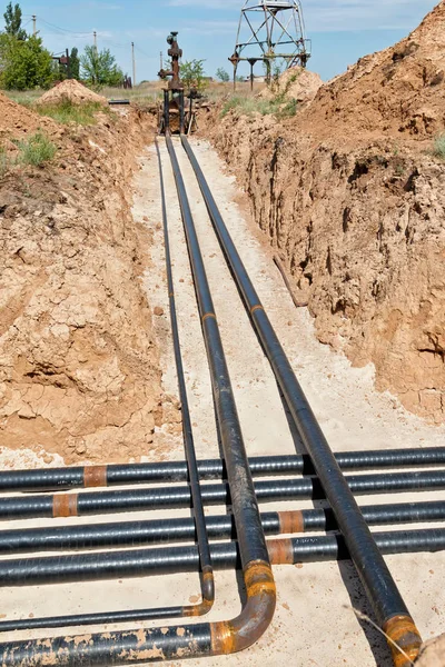 Pipelines Special Corrosion Insulation Laid Sand Filling Bottom Deep Trench — Stock Photo, Image