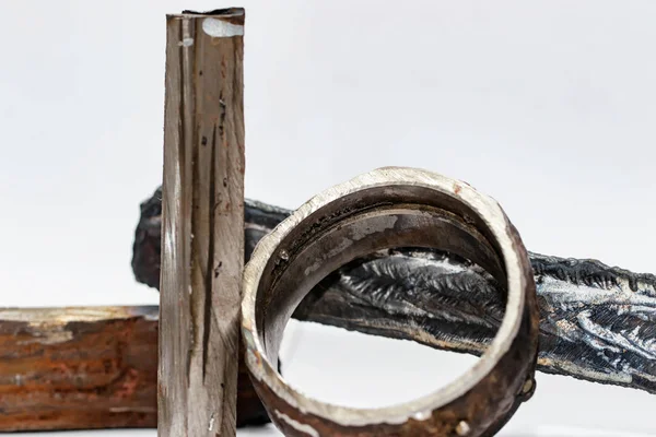 Schnitt Aus Der Bestehenden Rohrleitung Defekte Schweißnaht Verschweißt Mit Versetzten — Stockfoto