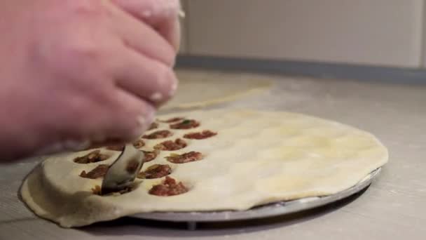 Colocação Carne Picada Massa Uma Forma Especial — Vídeo de Stock