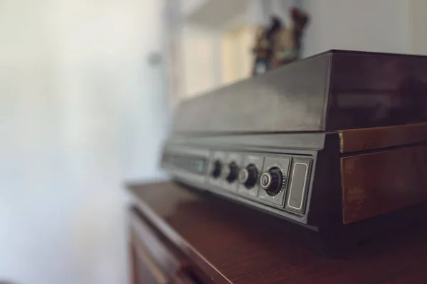 An old vinyl record player with wooden cases — Stock Photo, Image