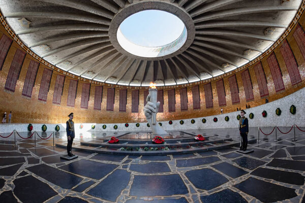 Hall of military glory with a torch of eternal flame in memory o