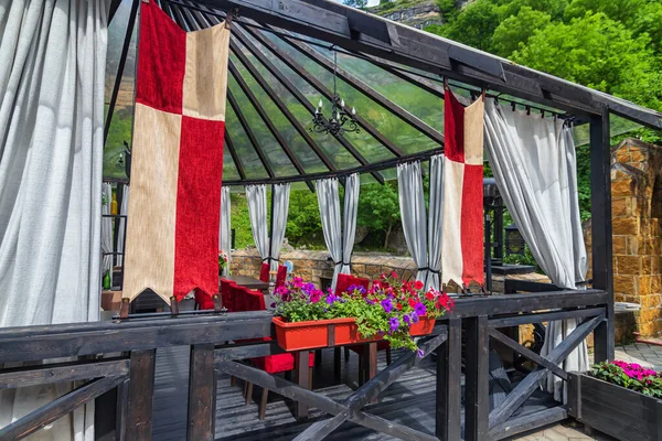 Ein Gemütlich Eingerichtetes Open Air Zelt Teil Eines Restaurants Touristischen — Stockfoto