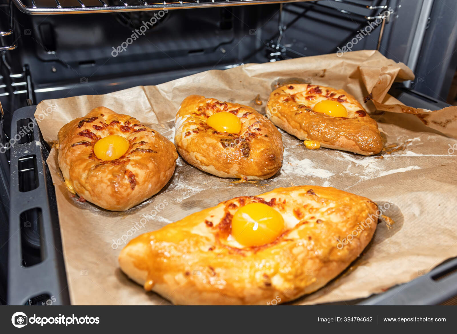 Cooking Traditional Caucasian Flatbread Cheese Egg Oven — Stock Photo © shinobi 394794642