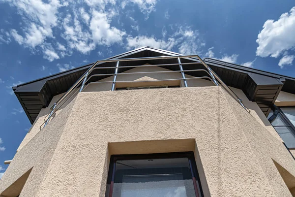 Paredes Casa Campo Cuja Fachada Rebocada Com Gesso Decorativo Besouro — Fotografia de Stock