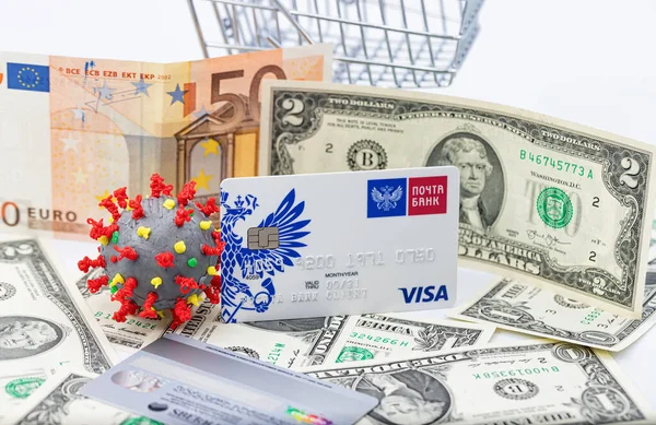 Essentuki September Model Coronavirus Shopping Cart Visa Bank Card September — Stock Photo, Image