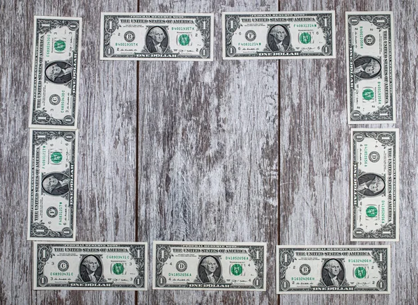 Frame Dollar Bills Laid Out Wooden Background Background Day Writing — Stock Photo, Image
