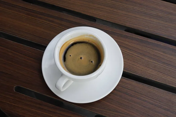 Espresso Kaffee Heiß Schwarzem Holz Hintergrund — Stockfoto