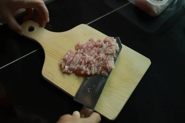 Chef cutting meat. — Stock Photo, Image