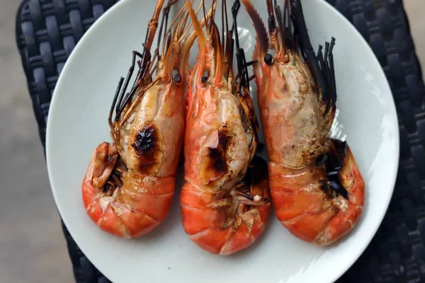 Camarones Parrilla Barbacoa Estufa Carbón — Foto de Stock